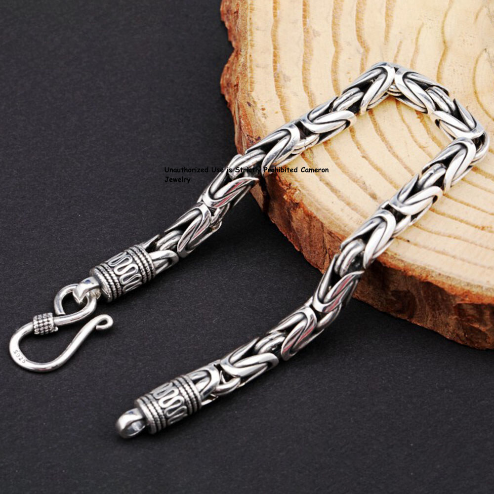 Solid 925 Sterling Silver Chain Men Women 4mm-7mm Byzantine Link Bracelet 6-9in