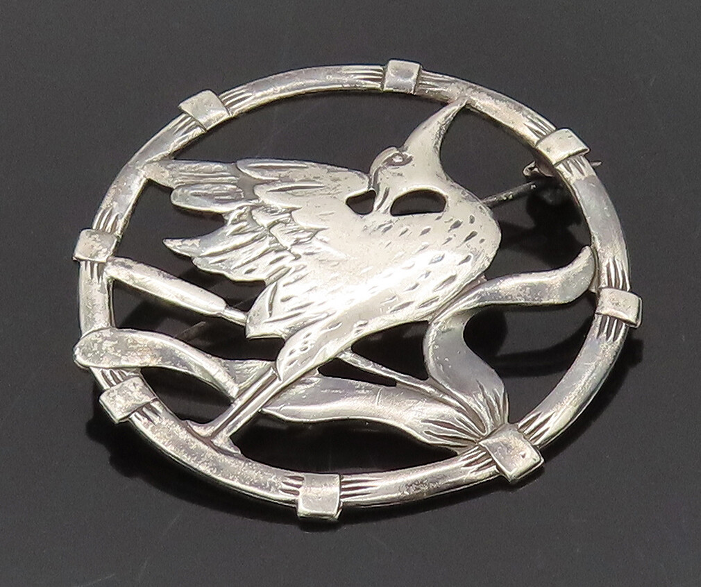 BRKS 925 Silver Vintage Antique Stencil Cut Running Bird Brooch Pin BP10402