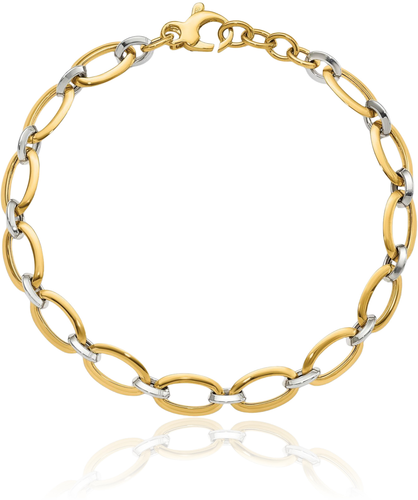 14K Solid Two Tone Gold Oval 5.37mm Thick Link Chain Bracelet 7 inch Polished
