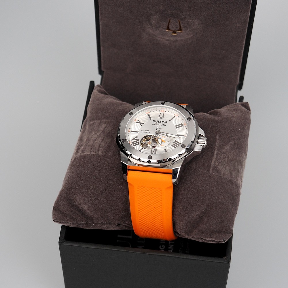 Bulova 98A226 Marine Star Orange Silicone Strap Men’s Automatic Watch 44 mm