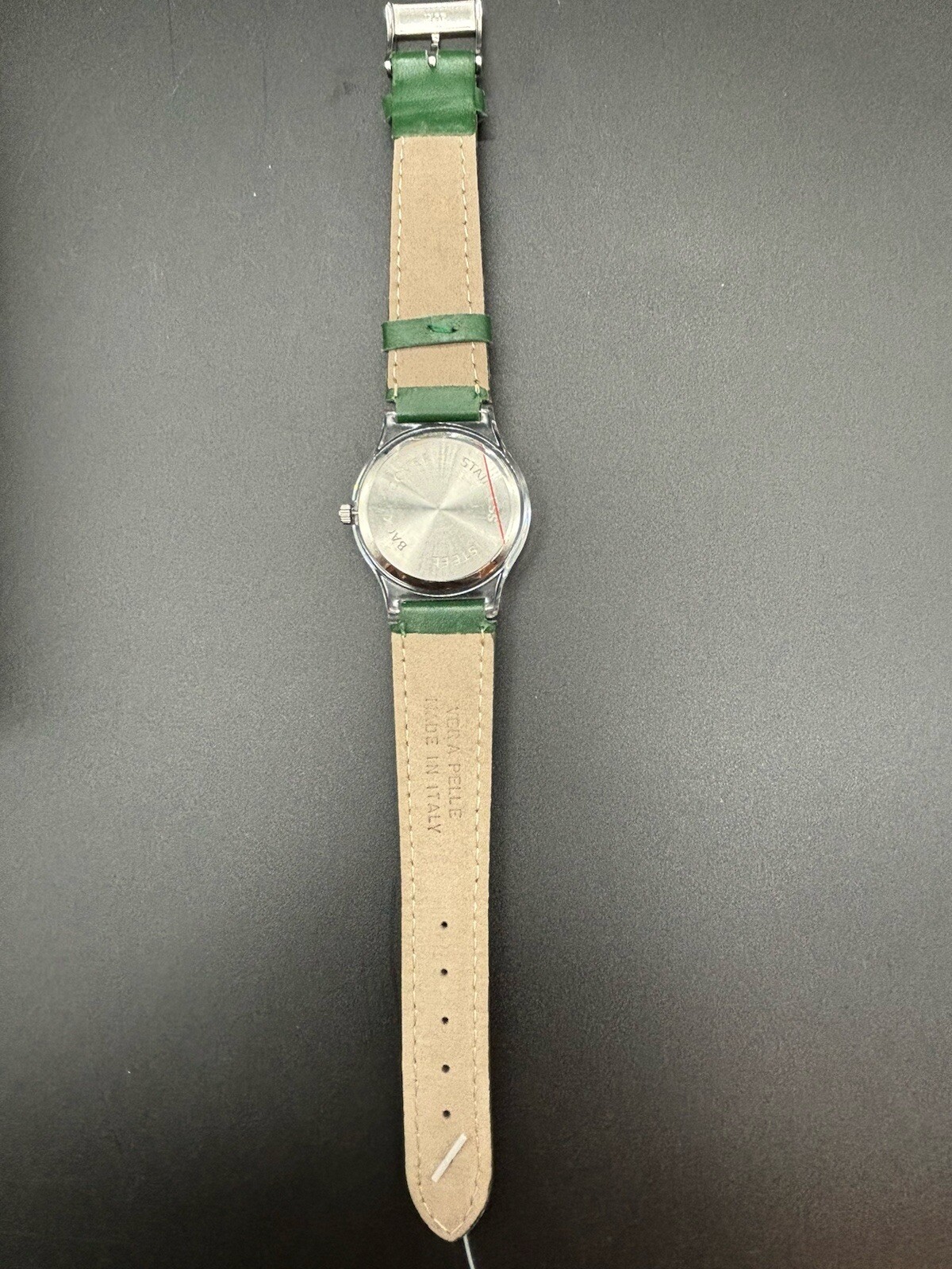 Vera Pelle Made In Italy Wrist Watch Green Strap Stainless Steel READ