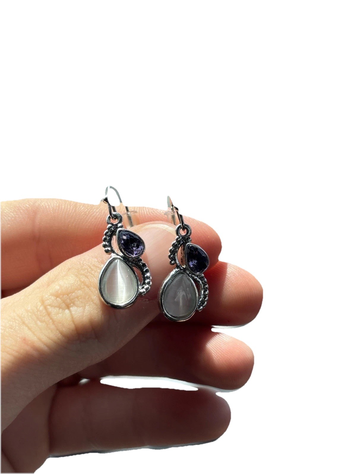 Faceted Amethyst Double Gem 925 Sterling Silver Dangle Earrings