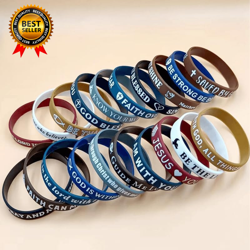 20PCS Bible Verse Silicone Bracelets Bible Verse Rubber Bracelets Religious
