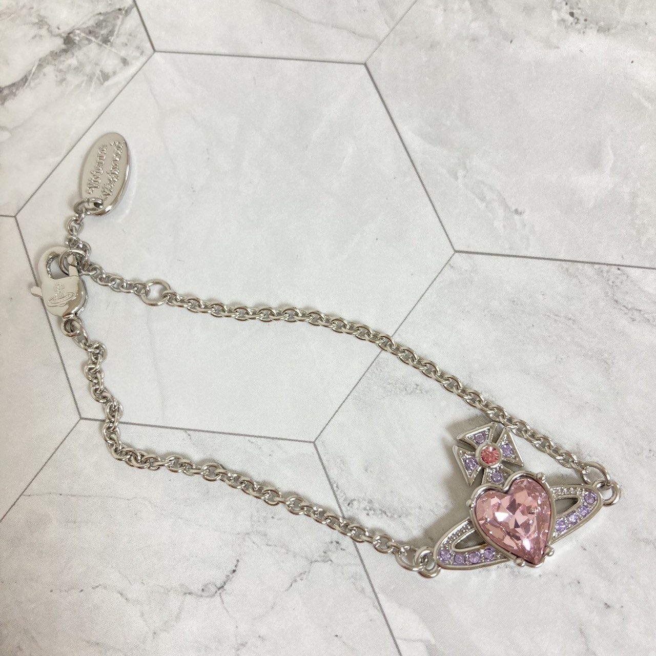 Vivienne Bracelet ARIELLA Orb Heart Silver Pink w/Pouch IN BOX