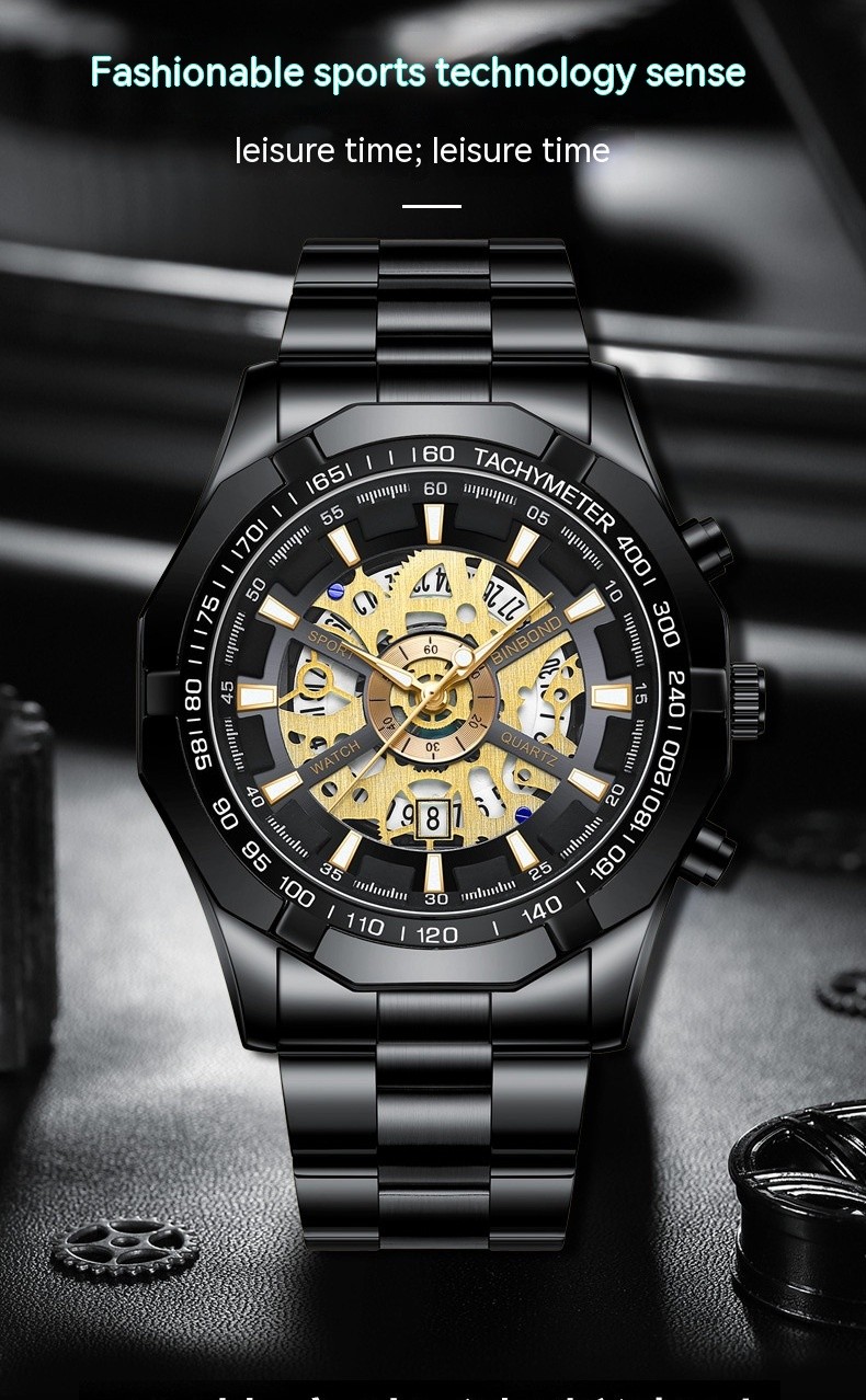 Men’s Waterproof Luminous Casual Business Skeleton Shrimp Watch