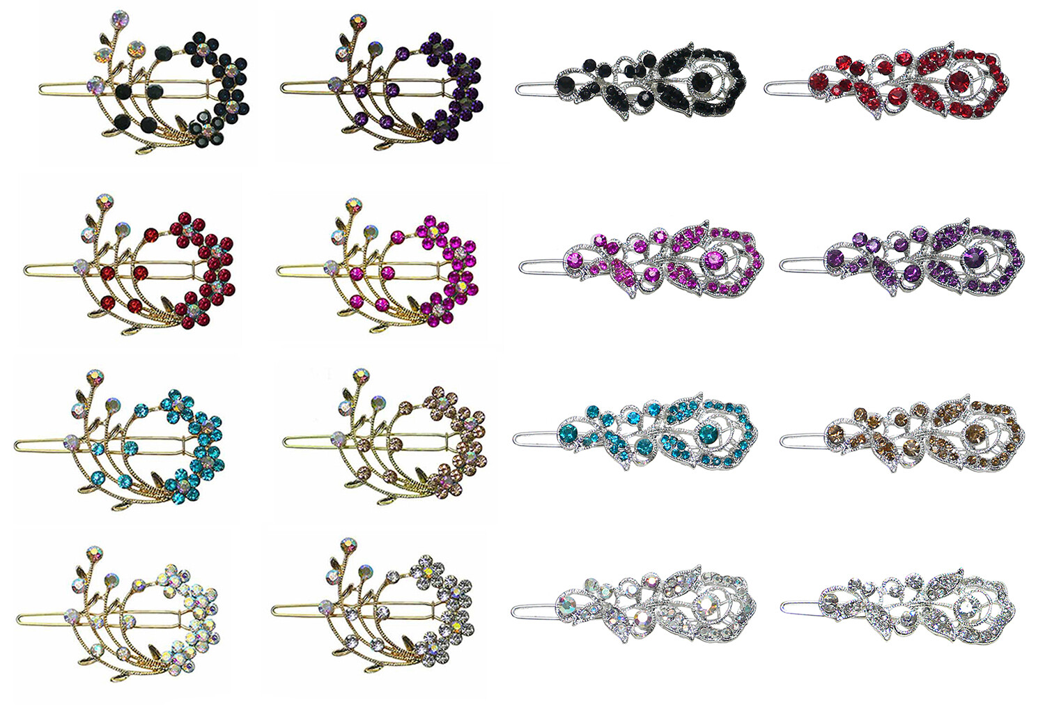 JCGY 16 Pc Pk Small Snap Clip Crystal Hair Barrettes Combo 2 Styles Thin Hair S1