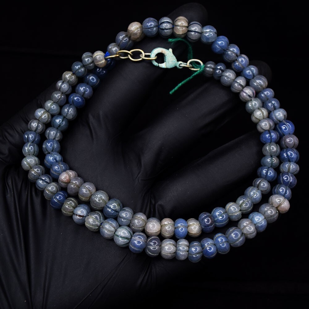 Most Brilliant Flower Carved Blue Iolite 218.00 Cts Beaded Necklace VK 29 E650