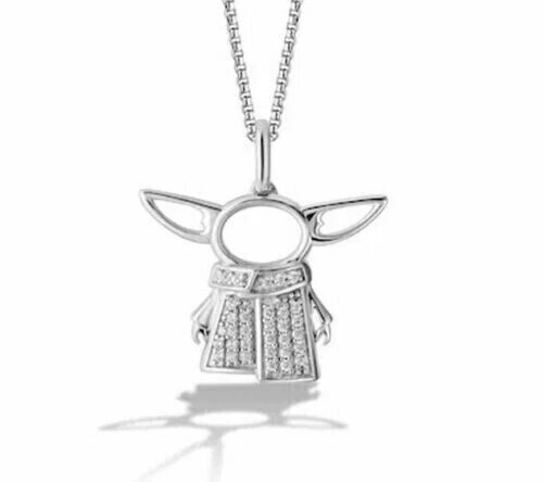1.00Ct Round Lab Created Star Wars Grogu Pendant Necklace 14K White Gold Plated