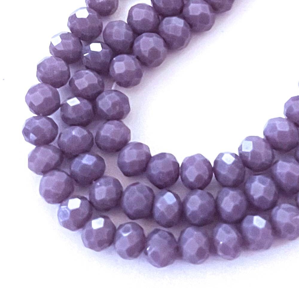 6x5mm Glass Faceted Rondelle Beads – Opaque Solid Amethyst Purple 16″