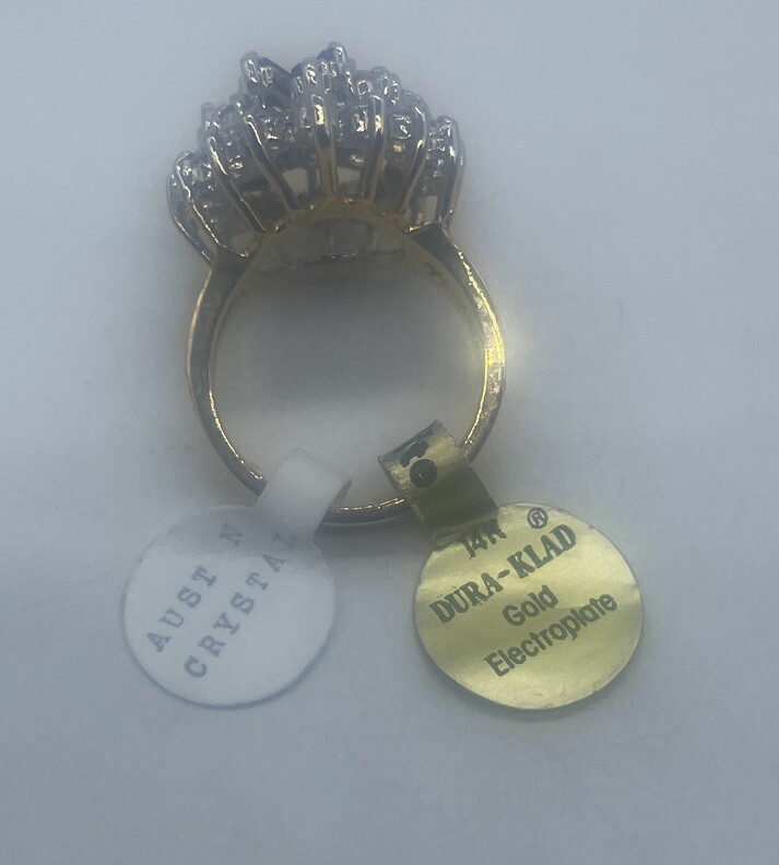New 14K Dura-Klad Gold Electroplate Austrian Crystal Cocktail Ring Sz8 Ruby Clea