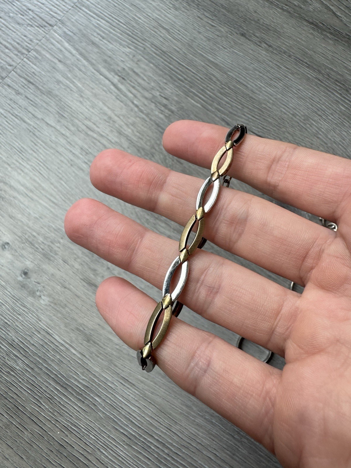 925 Sterling Silver Two Tone Gold Oval Link Bracelet 7.5″ Classic Chain Design