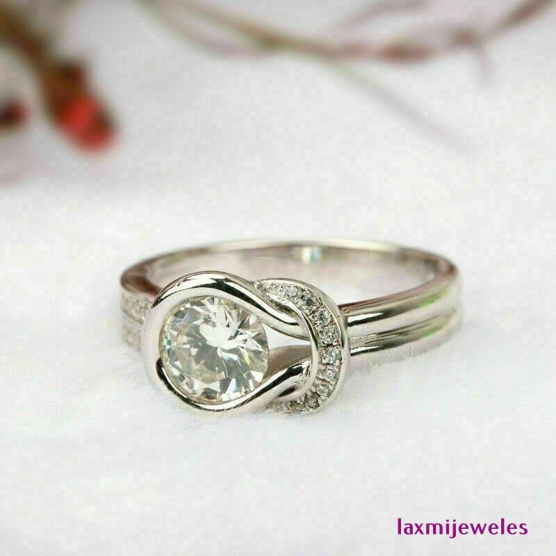 2Ct Round Cut Lab Created Diamond Ring Love Knot Promise Anniversary 14K Gold FN