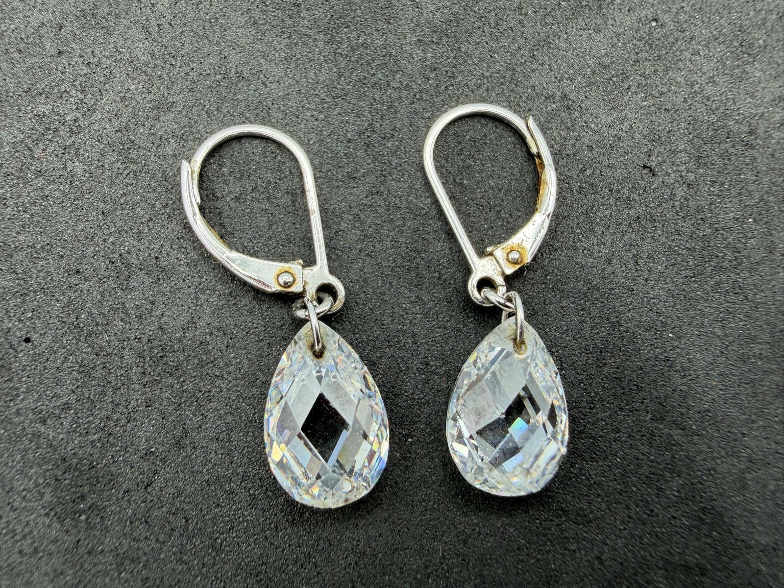 3.17g Vintage Sterling Silver 925 Teardrop Dangle Earrings Faceted Clear