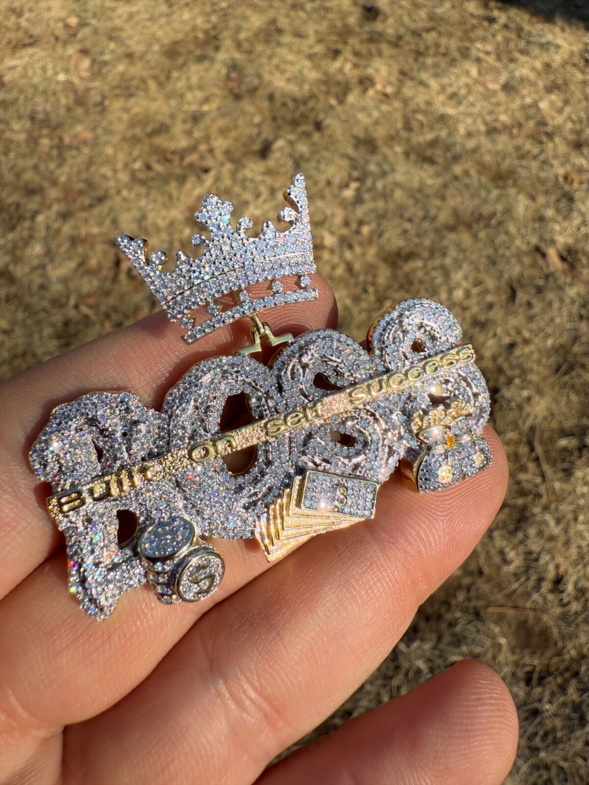 MOISSANITE BOSS & Crown “Built On Self Success” Iced Hip Hop Necklace Pendant