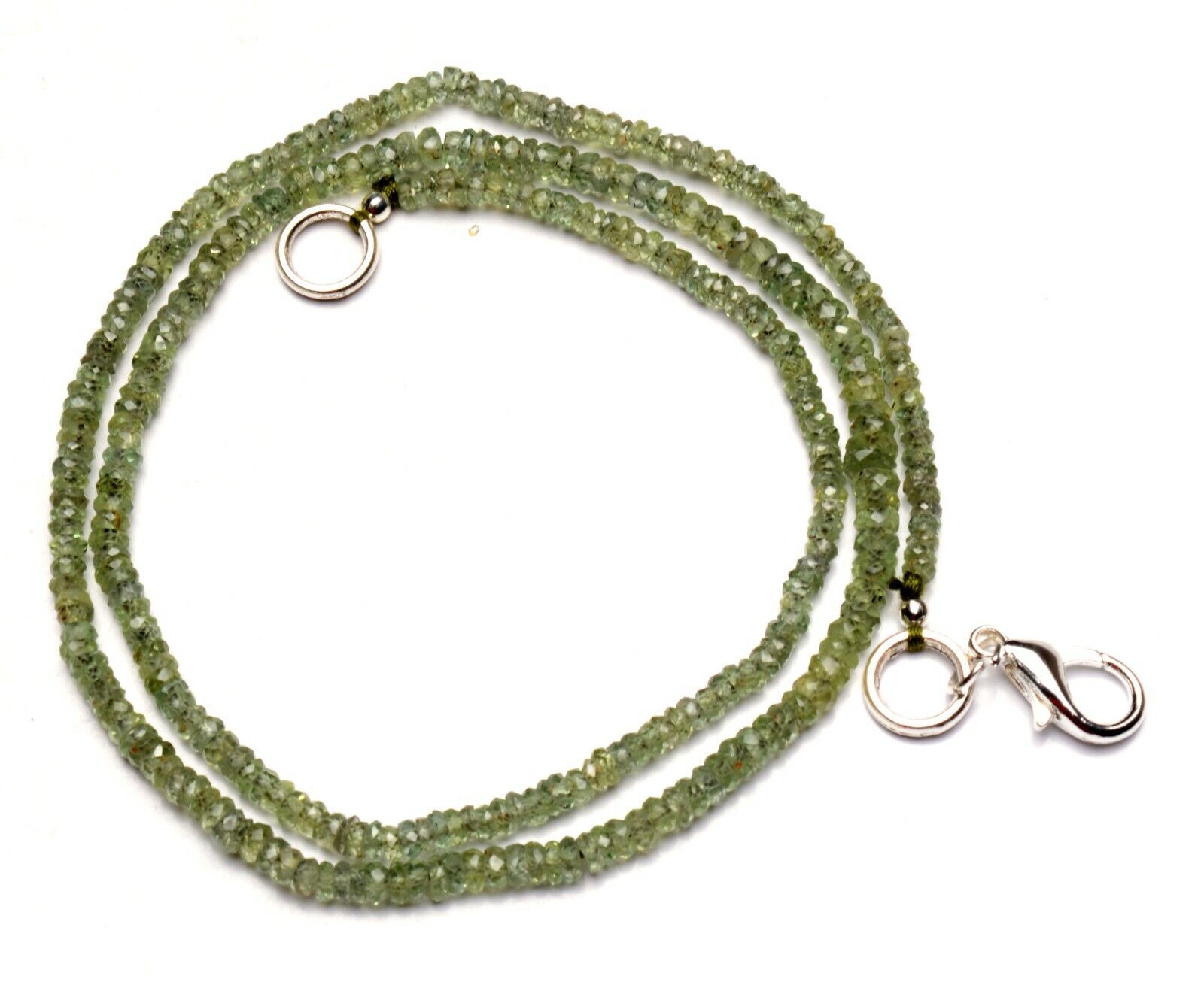 Natural Gem Green Sapphire Necklace 2.5 to 3.5mm Faceted Rondelle Beads 17″