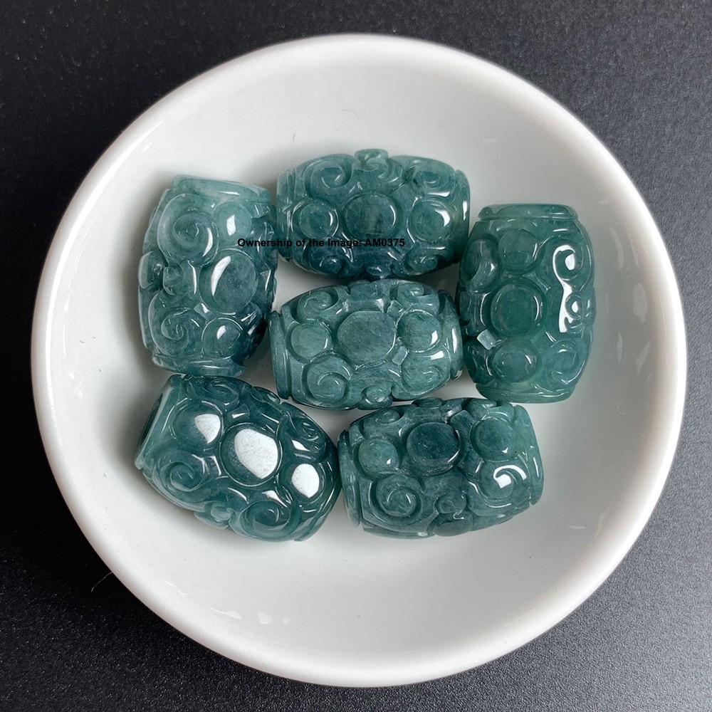 1pcs Natural Grade A Jadeite Blue Water Jade Hand Carved Oval Tube Pendant