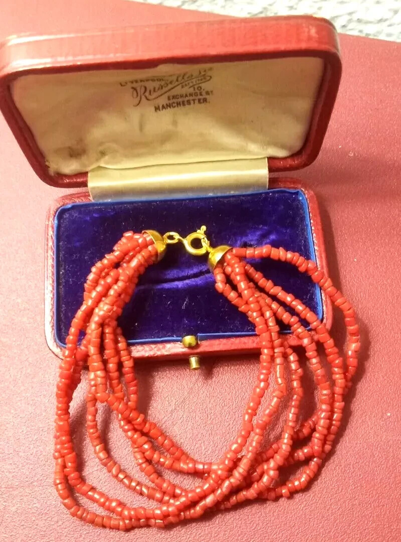 🦋Antique 18Kt 750 Gold Scare Multifilament Coral Bracelet🦋