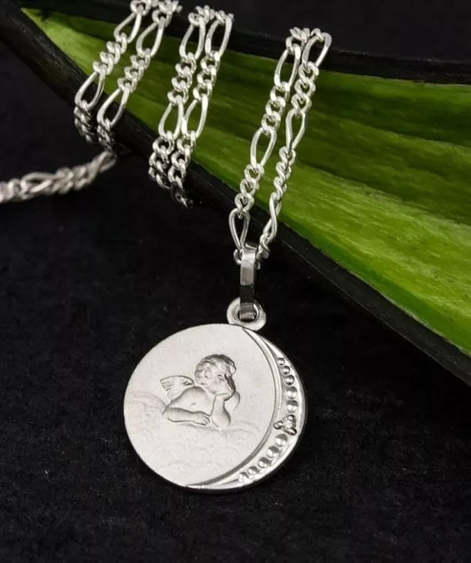 925 Silver Pendant Angel, Guardian Angel, Sanded, Round, 12mm, Diamond 0.005 ct.