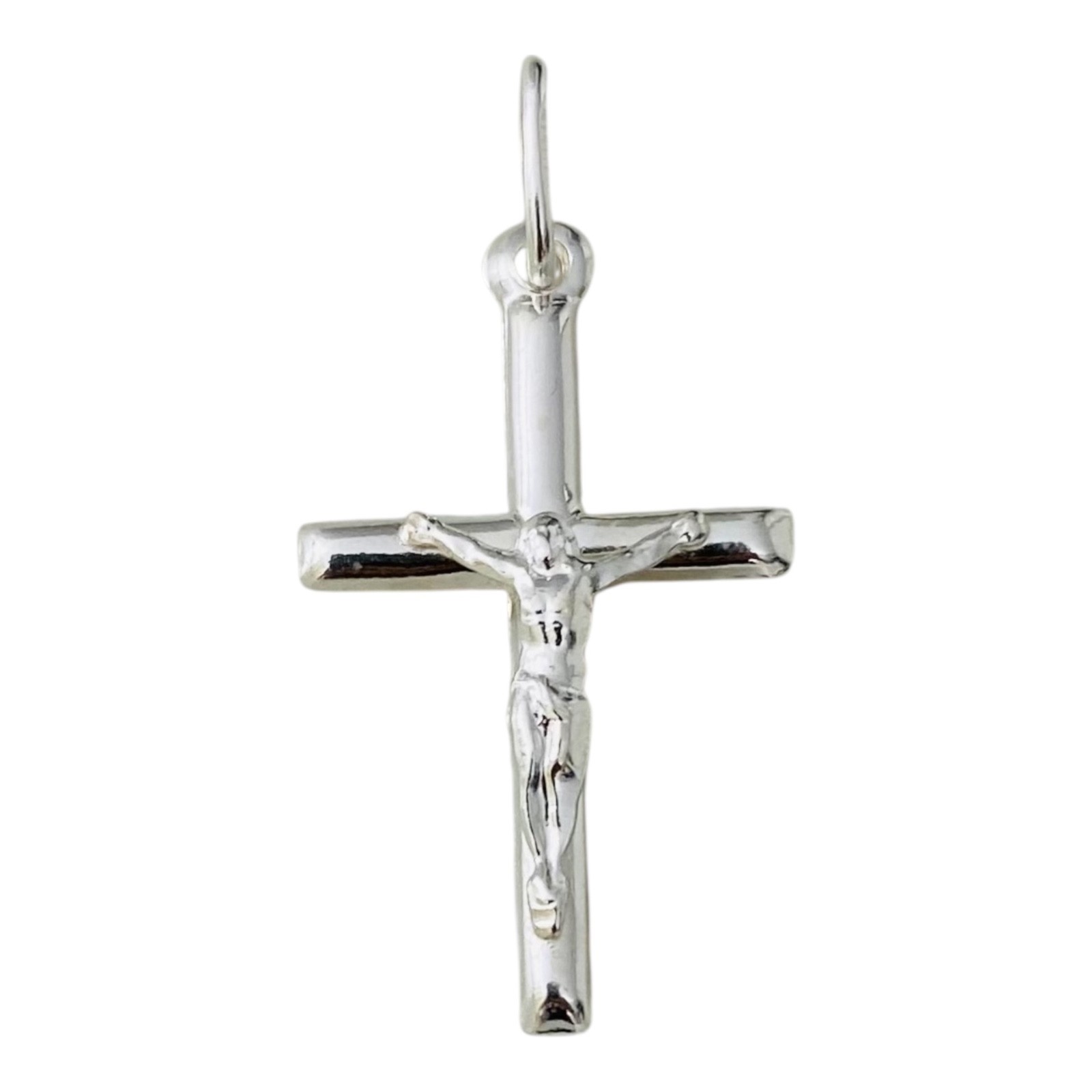 Italian 925 Sterling Silver Cross Pendant Jesus Christ Tube Crucifix- P164