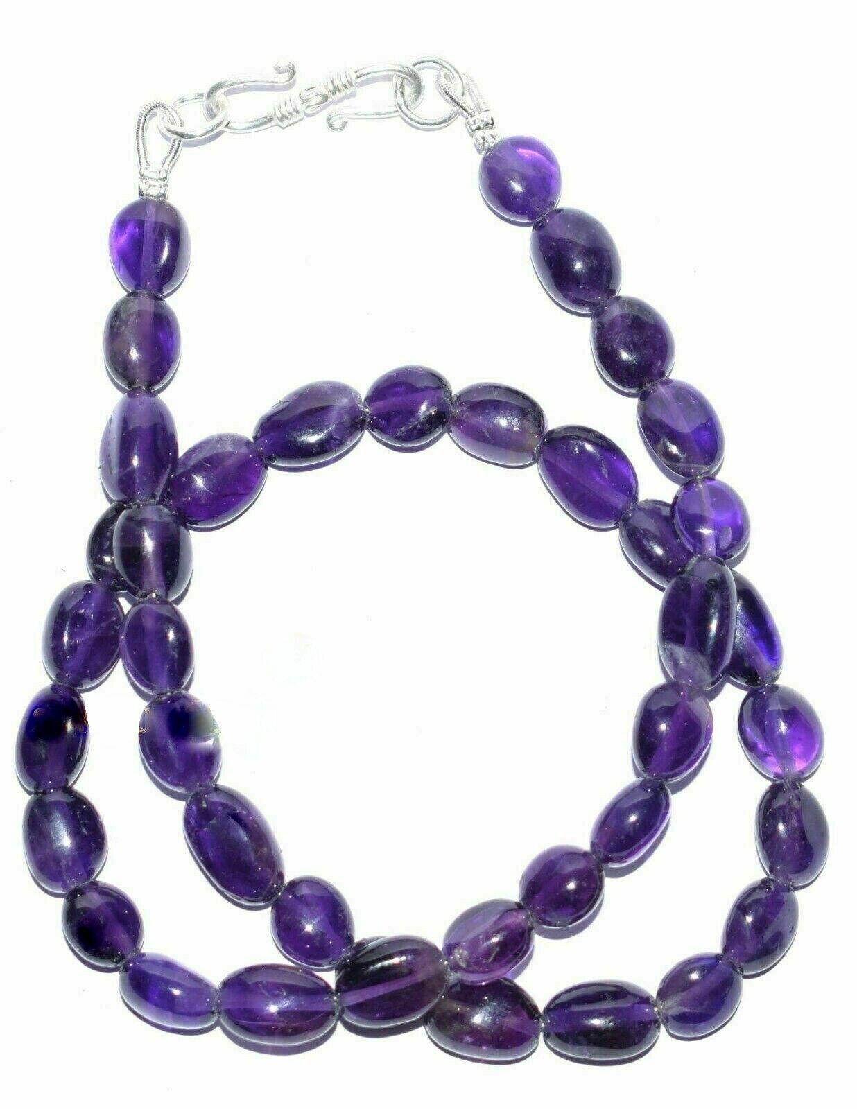 18″inch Necklace Natural Amethyst Oval Smooth 5×7-6x9mm Gemstone Loose Beads