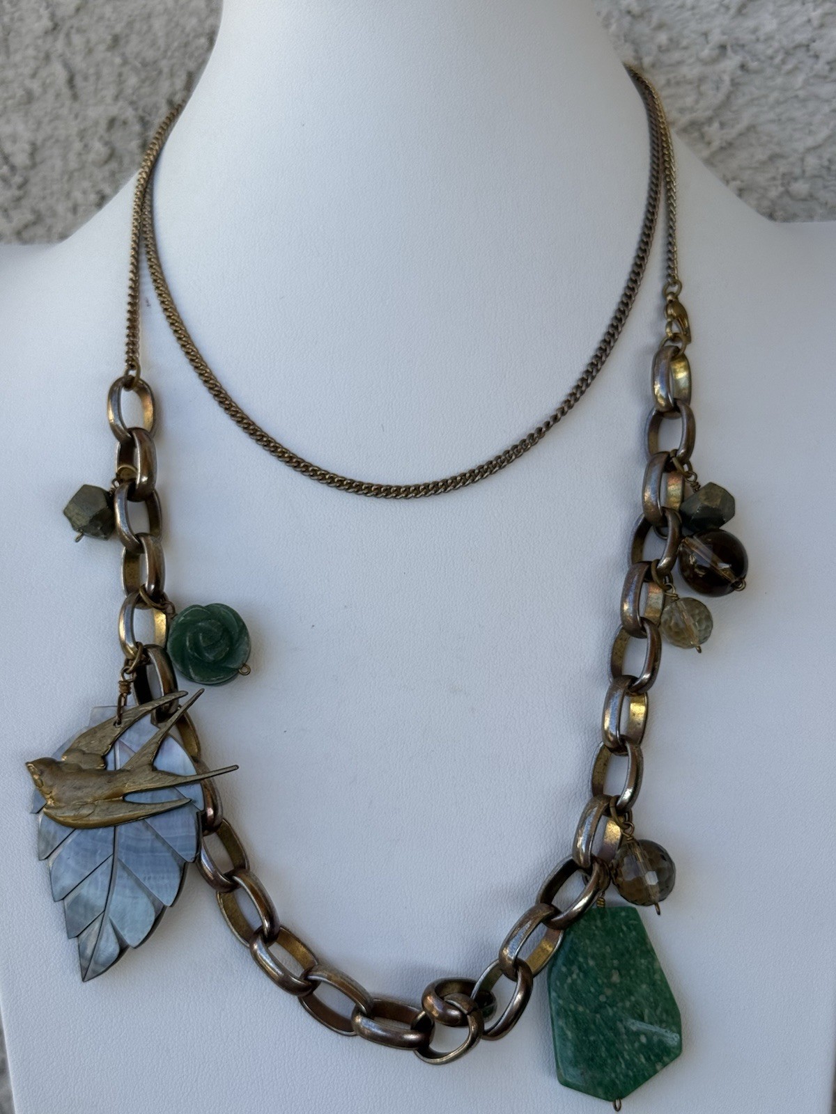 Artisan Boutique Mixed Media Antique Gold Plated Charm Necklace Very Cool!