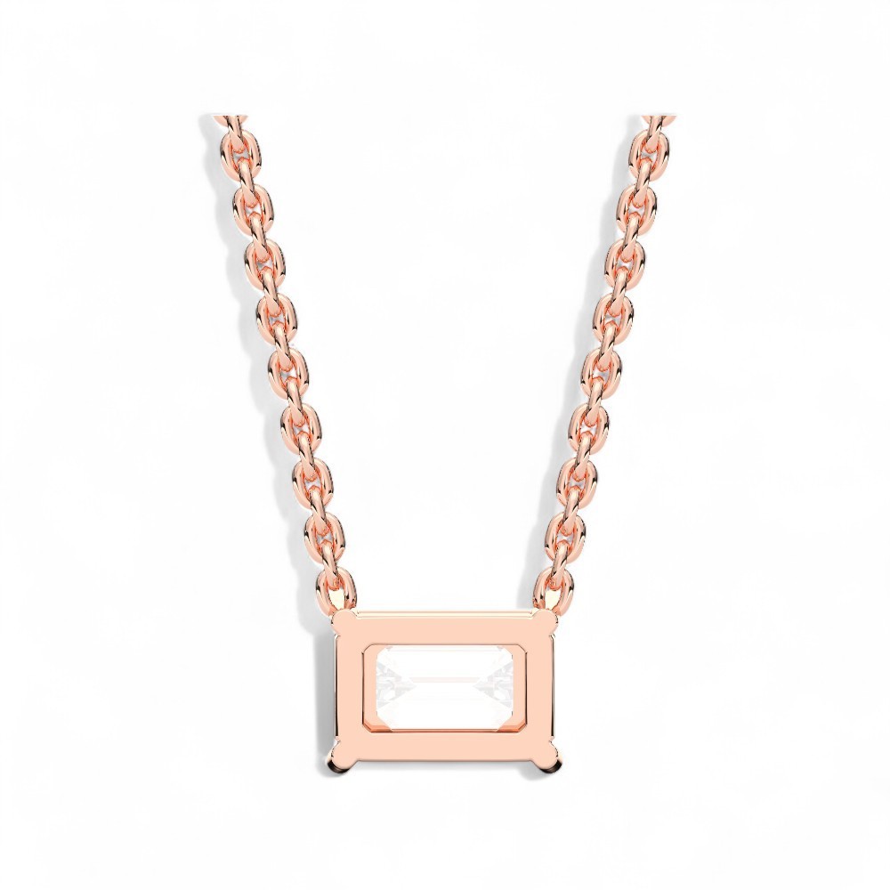 0.50 Ct Emerald Cut Lab Grown Diamond Pendant Necklace 10K Gold Women Gift