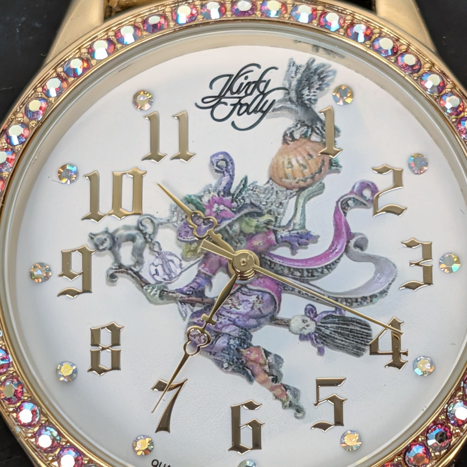 Kirks Folly Divine Diva Watch K4873 Halloween Witch Pumpkin Glitter Rhinestone