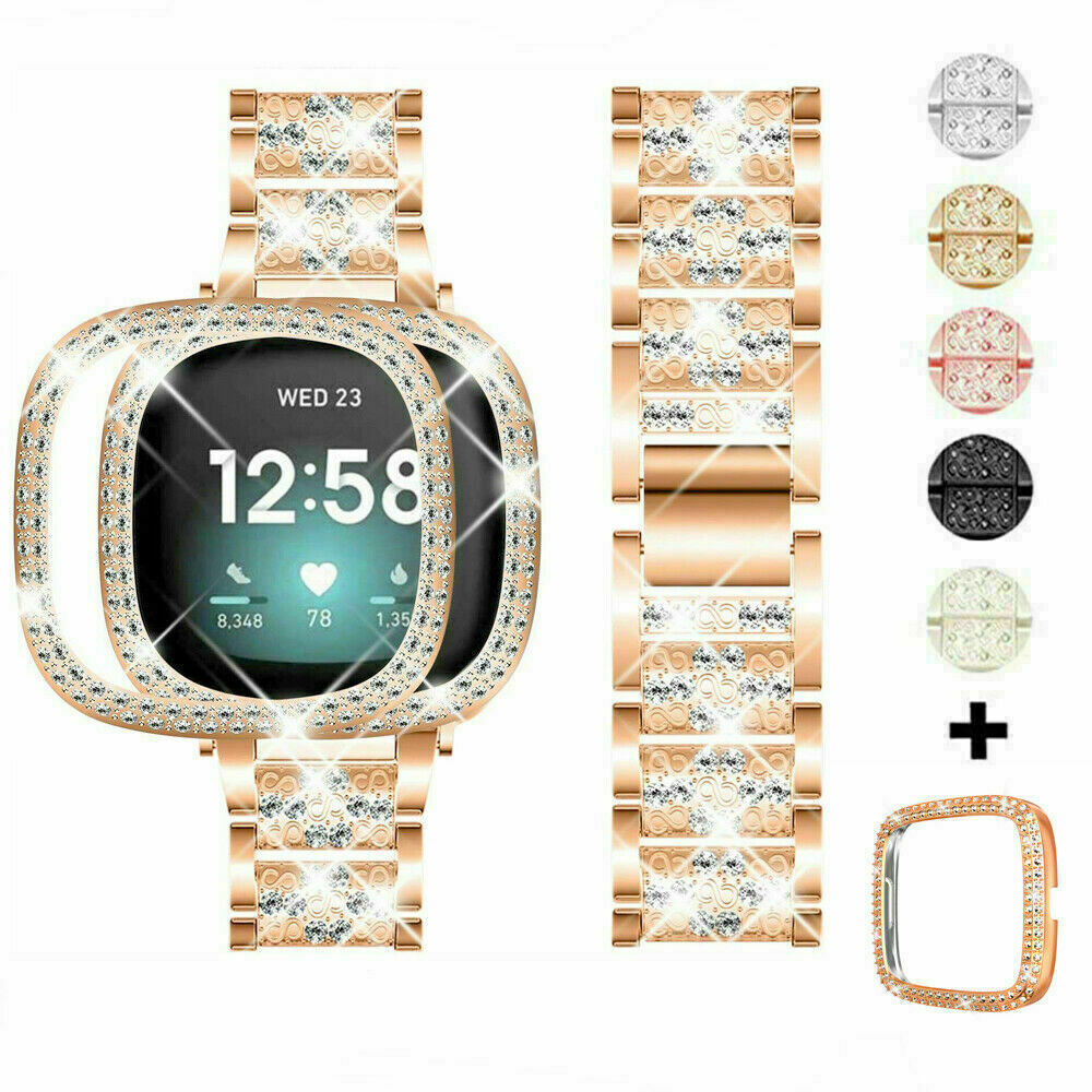 For Fitbit Versa 3/ Sense Bling Metal Stainless Steel Watch Band Strap Case
