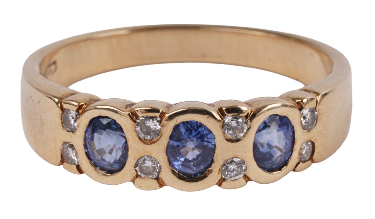 Modern sapphire band ring with brilliant 585 gold size 56 cornflowers blue