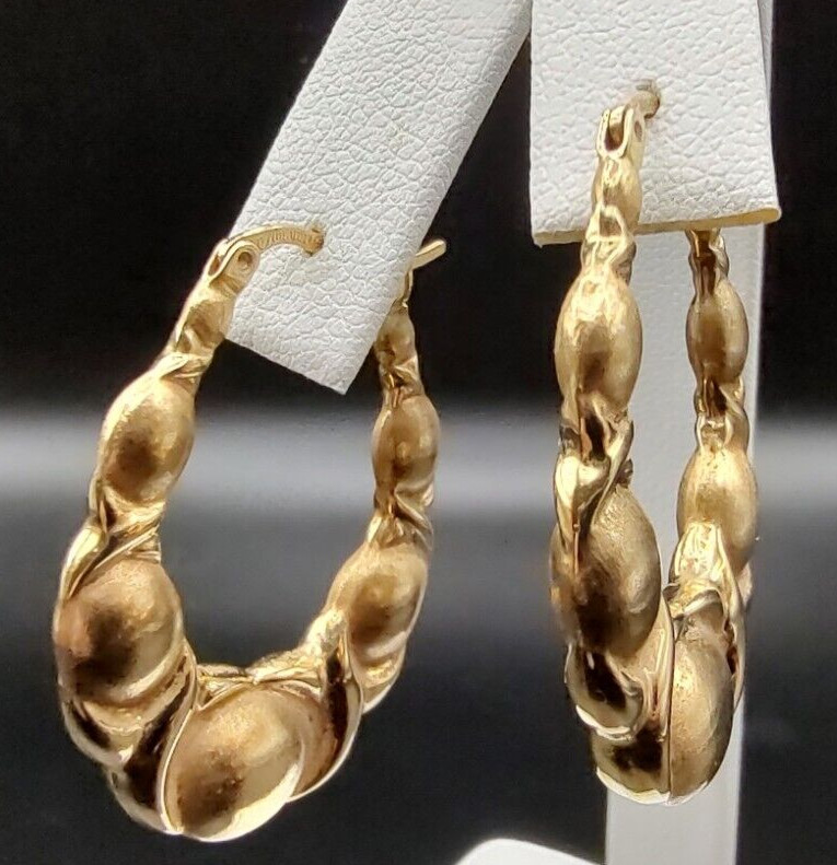 Estate Aurafin QVC 14K Yellow Gold XO Elongated Puffy Hoop Earrings 3.29g