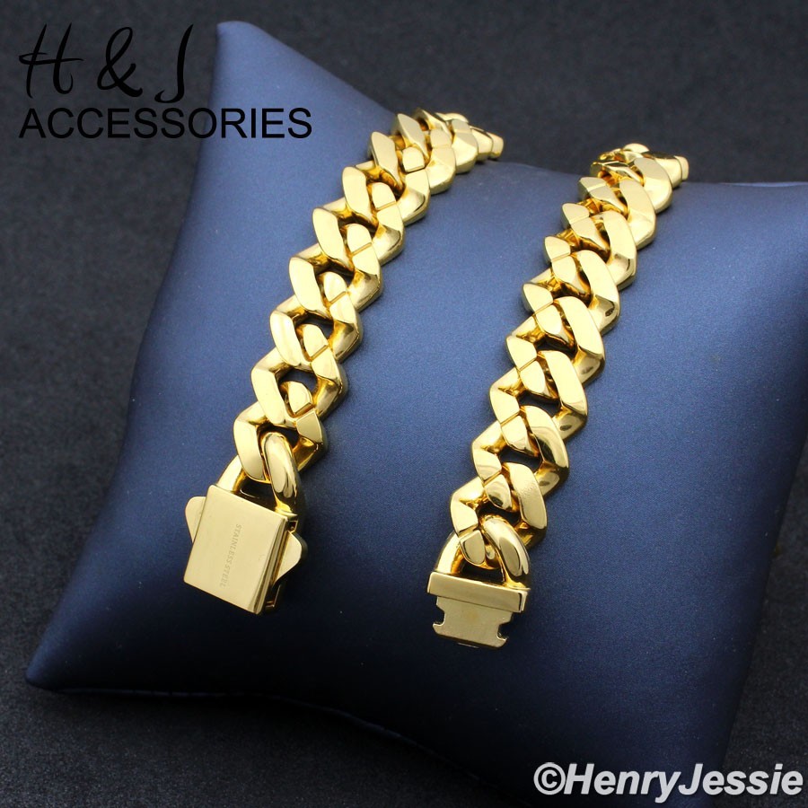 16″-40″MEN Stainless Steel Full ICY CZ 10mm Gold Plated Miami Cuban Necklace*171