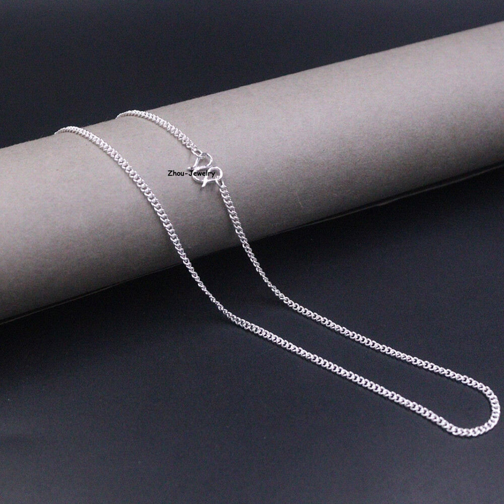 Pure S999 Fine Silver 999 Chain 2mm Lucky Curb Link Necklace 5-6g 17.9inch