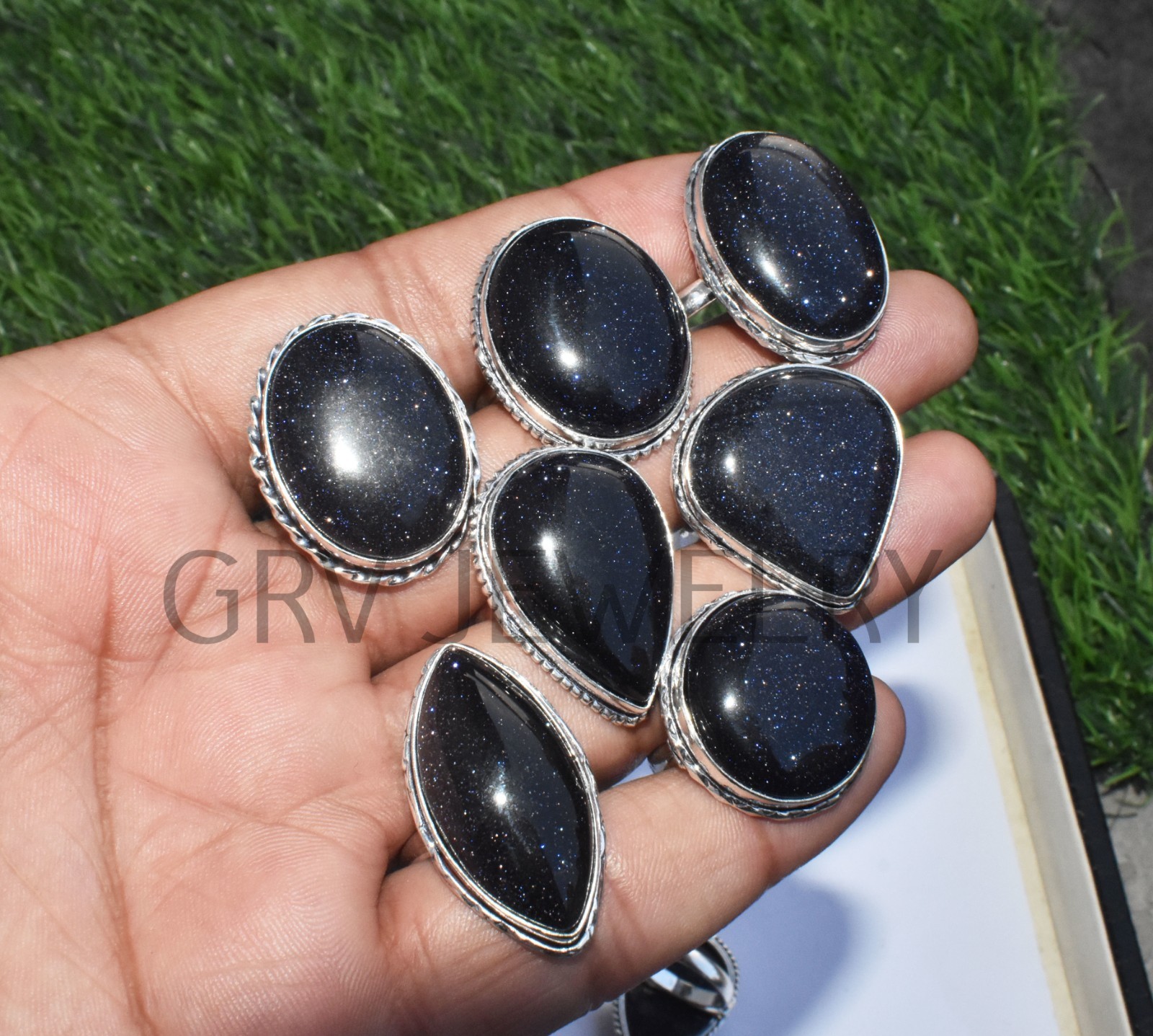 1-500 Pcs Blue Goldstone In Wholesale Rings Lot Bulk: Silver Plated Whr-76