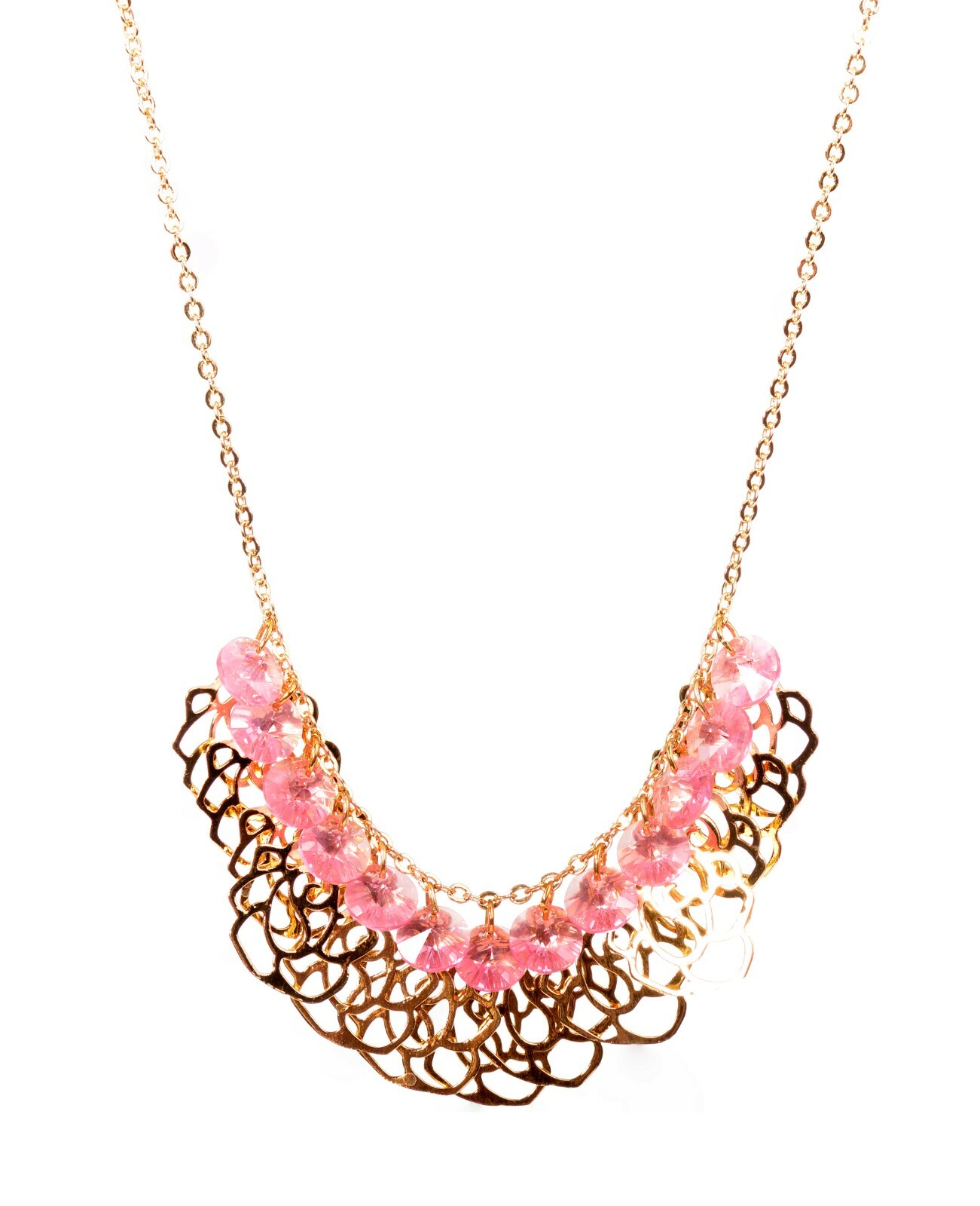 Crystals From Swarovski Rose Flowers Necklace Gold Plated Authentic 4226p