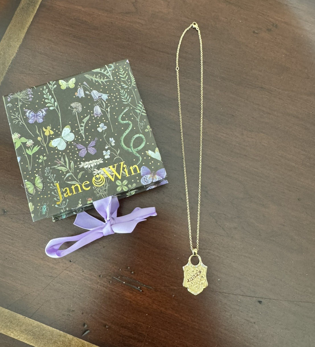 Jane Win Gold Plated Sterling Silver 925 Hope Shield Pendant and Chain NWOT