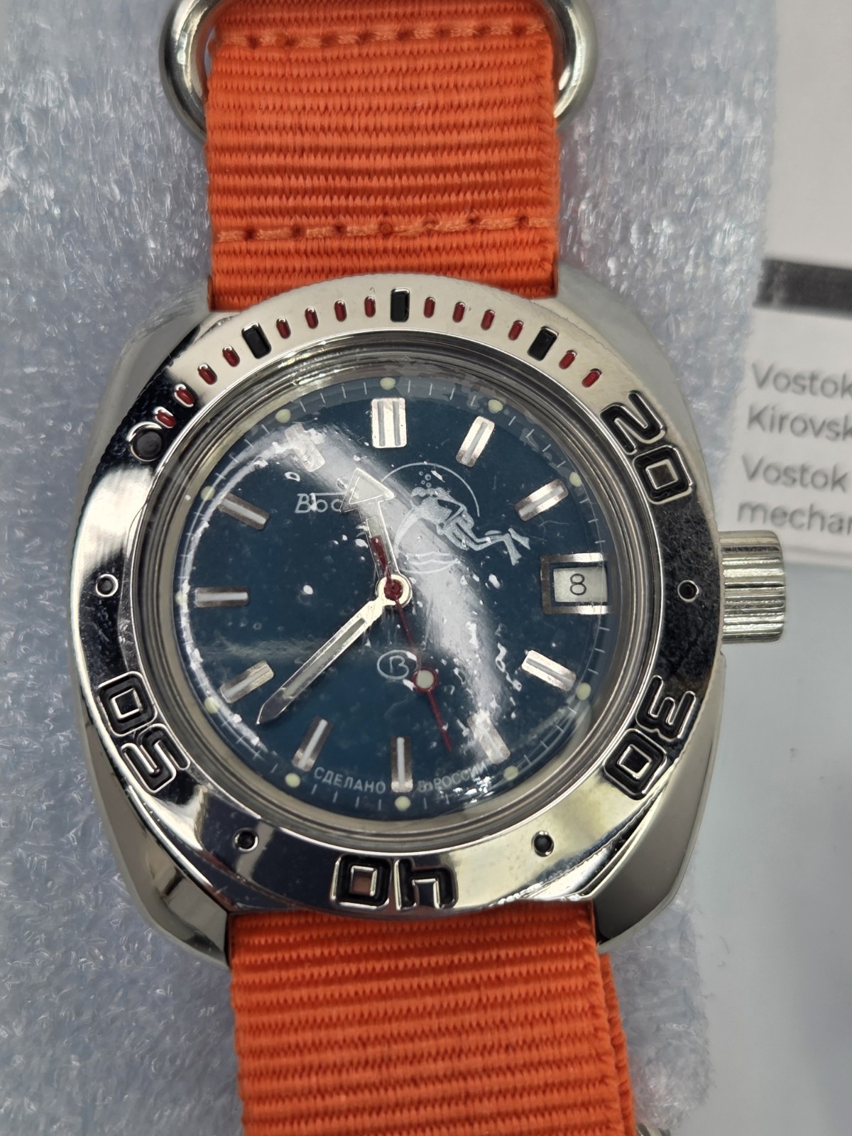Vostok Amphibia Watch Scuba Diver Automatic USA Seller Blue Orange Nato