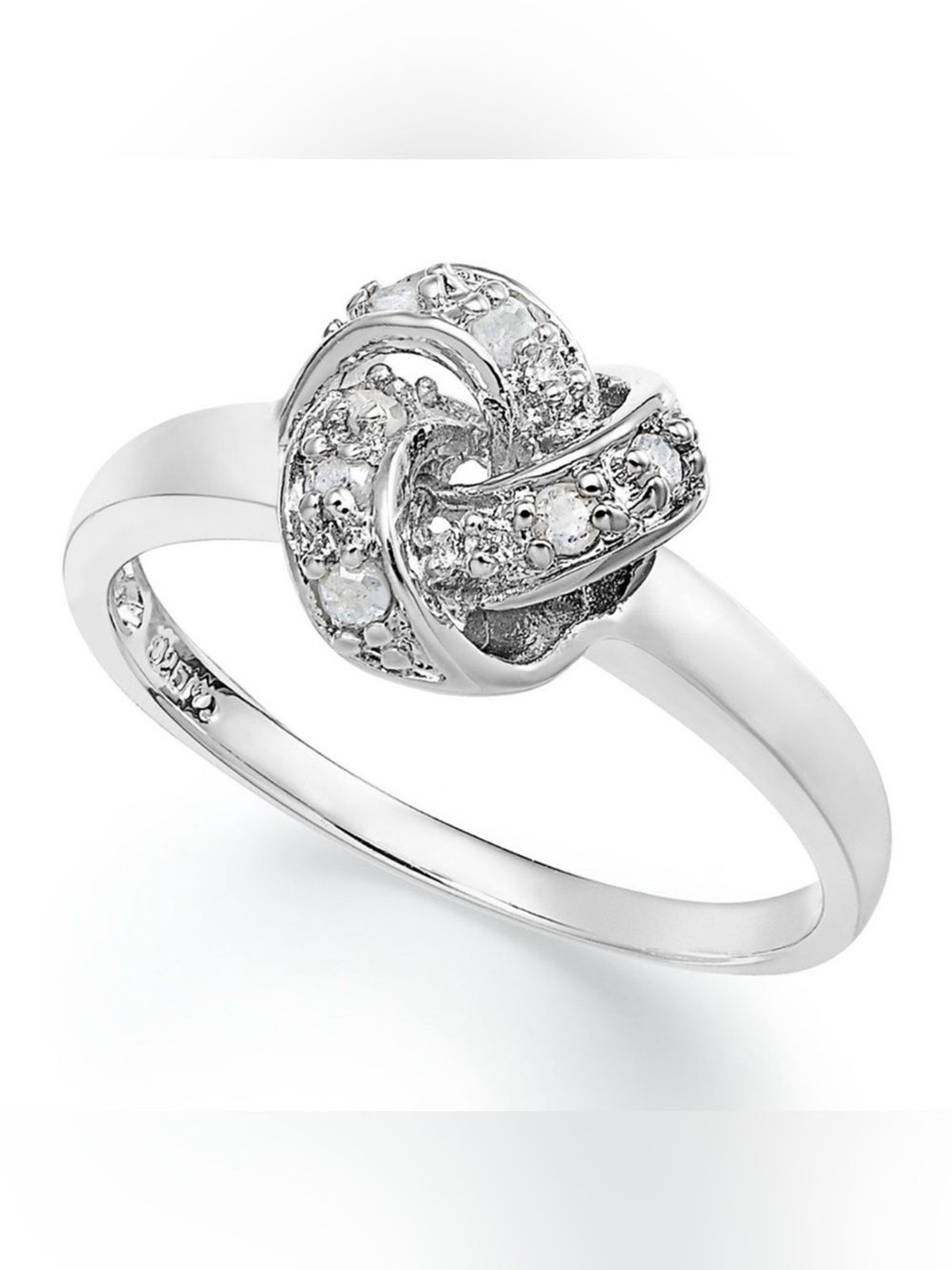 Macys Sterling Silver Love Knot Ring w/ Diamond Accent Size 6 NWOT