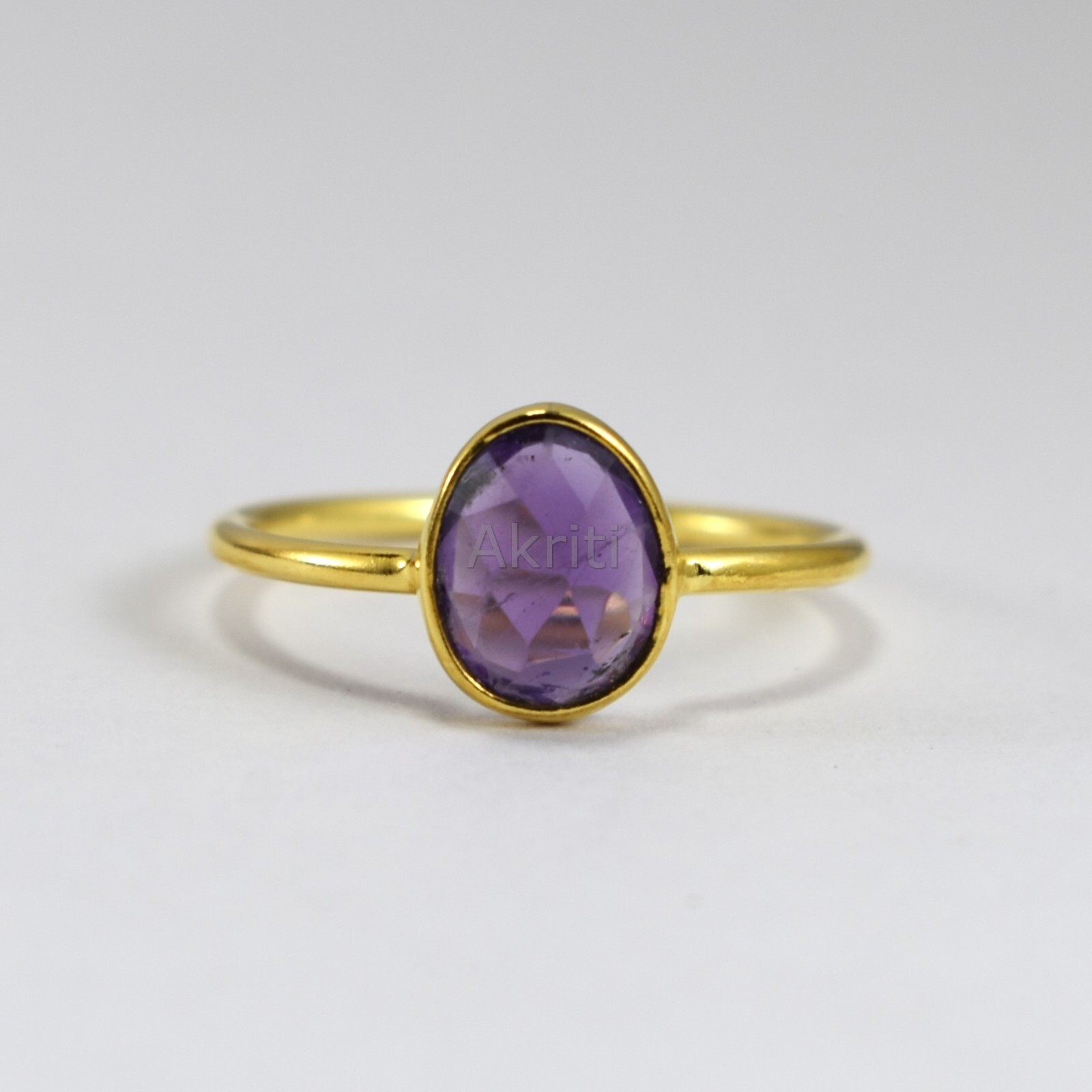 Unshape African Amethyst 925 Sterling Silver Ring Gold Plated Handmade