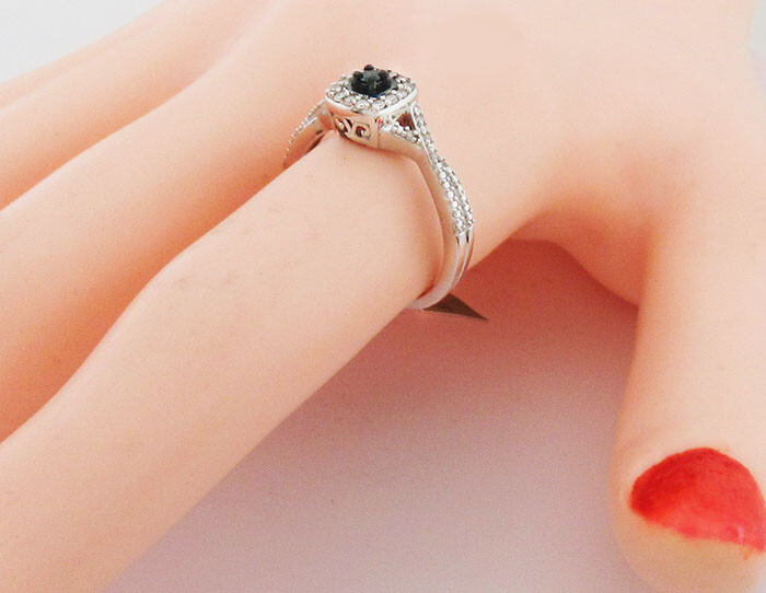 GENUINE 0.38 Cts BLUE & WHITE DIAMONDS ENGAGEMENT RING .925 Silver *NEW WITH TAG
