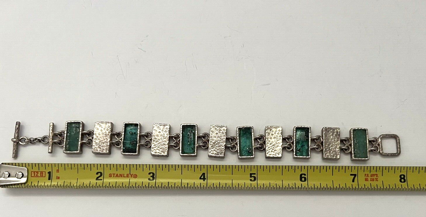 Roman Period Glass Fragments 200 B.C Set in 925 Silver Bracelet Vintage 2001