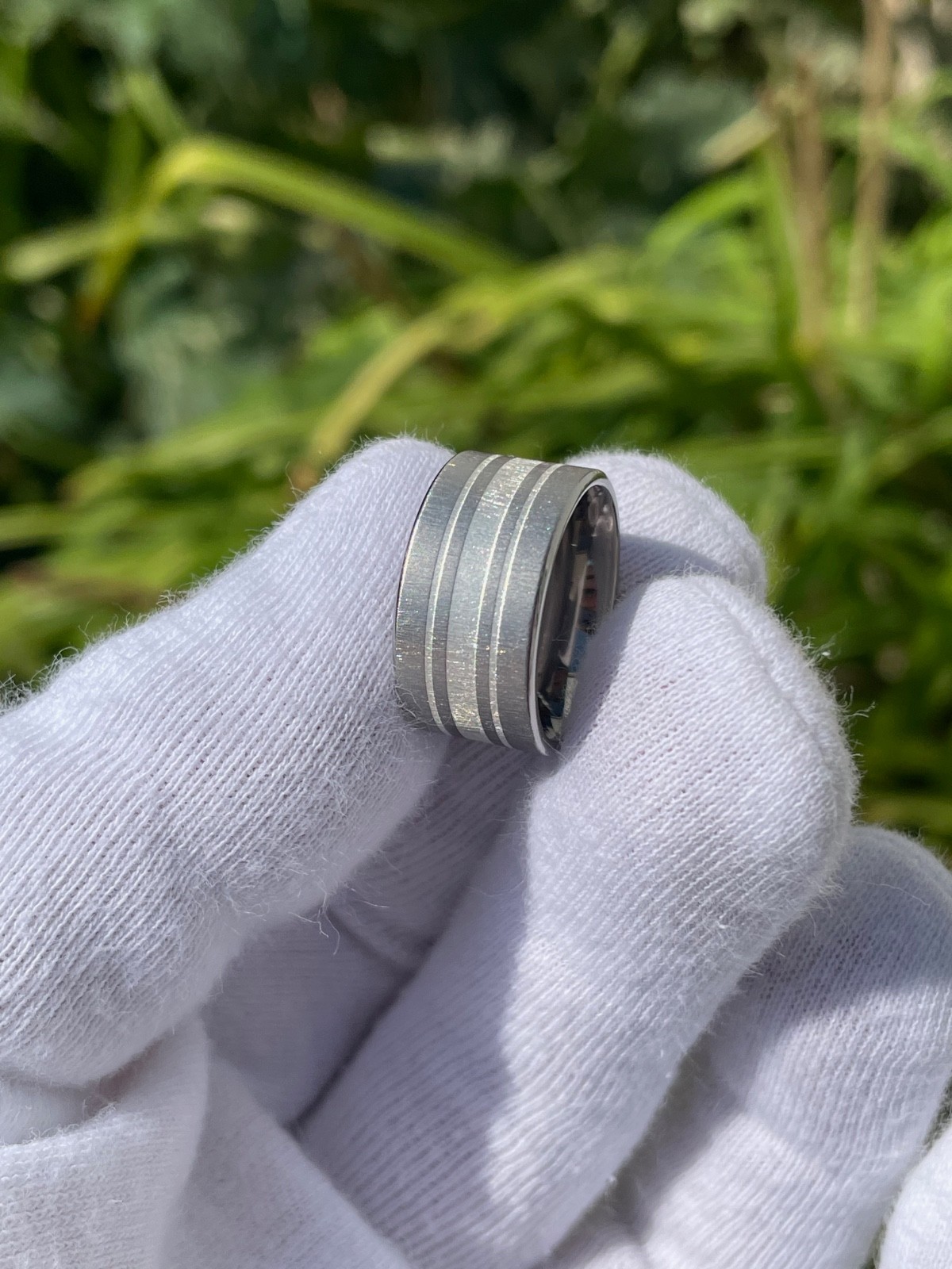 10mm Titanium with Silver Inlay Stripes, Made to Order, Wide Widths, Ring Jewelr