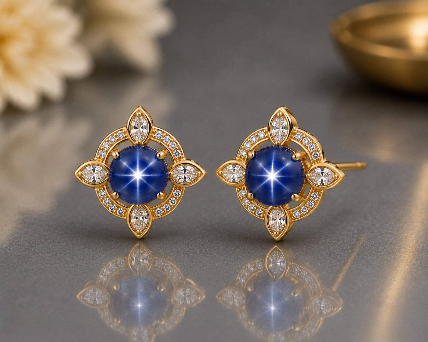Blue Star Sapphire Earring 925 Sterling Silver Moissanite Stud Earring Gift Her