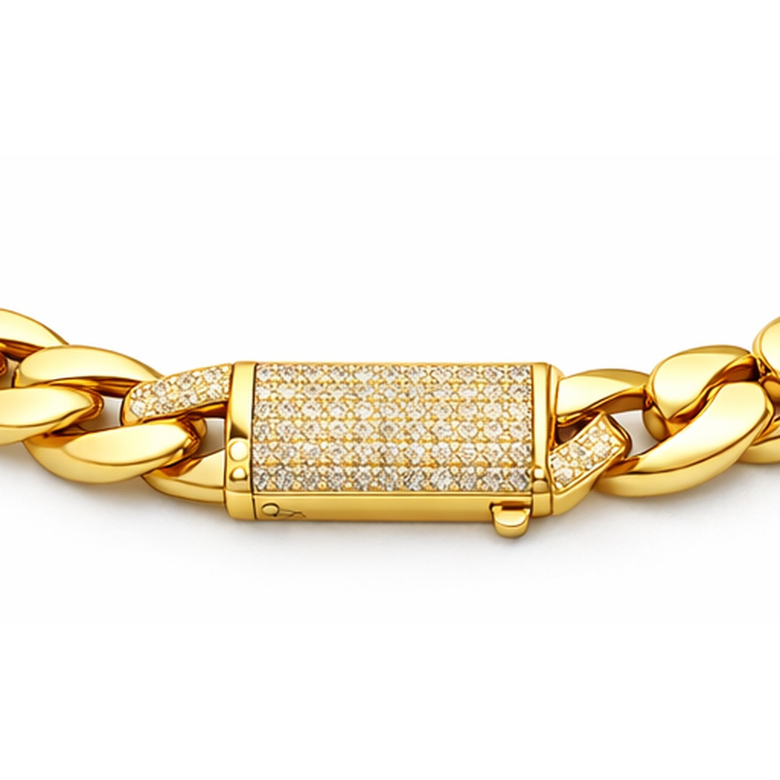 Italian 1/200 14k Yellow Gold Overlay Miami Cuban Iced CZ Chain Bracelet Set in