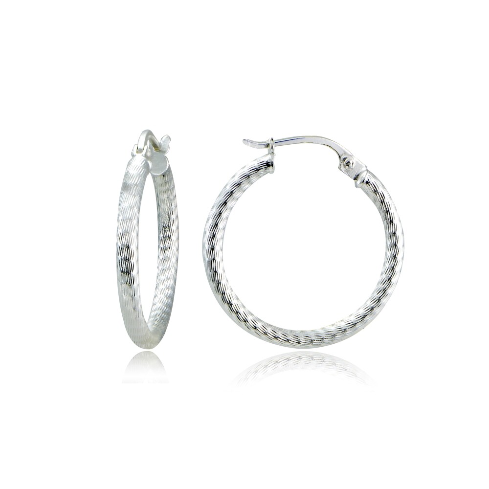 2mm Textured Click-Top Round Sterling Silver 25mm Hoop Earrings