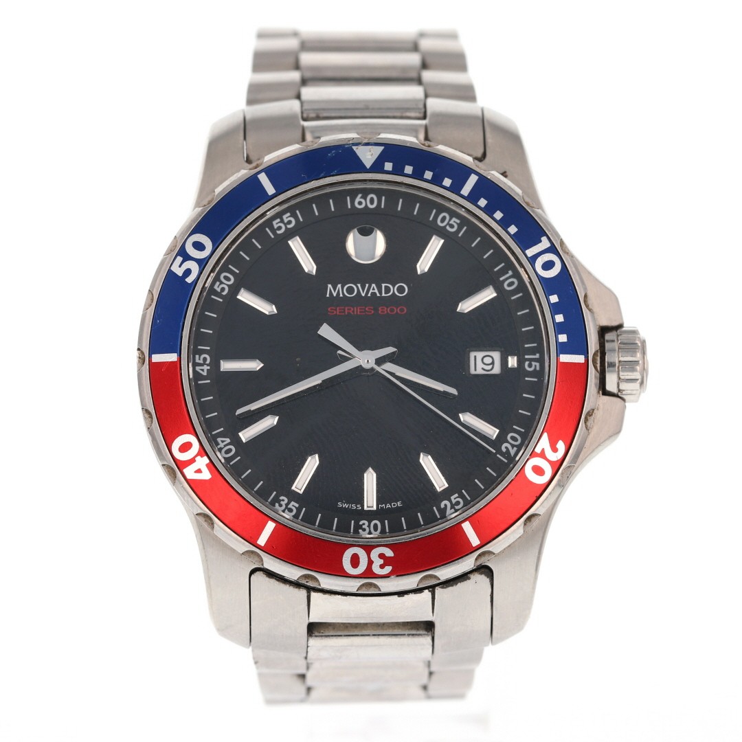 Movado Series 800 Pepsi 40mm Black Dial Swiss Quartz Stainless Steel Men’s Watch