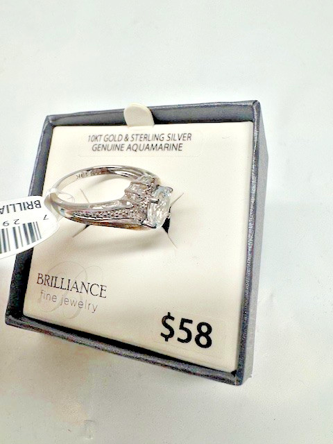 Brilliance Fine Jewelry 10kt Gold & Sterling Silver Ring Genunie Aquamarine*New
