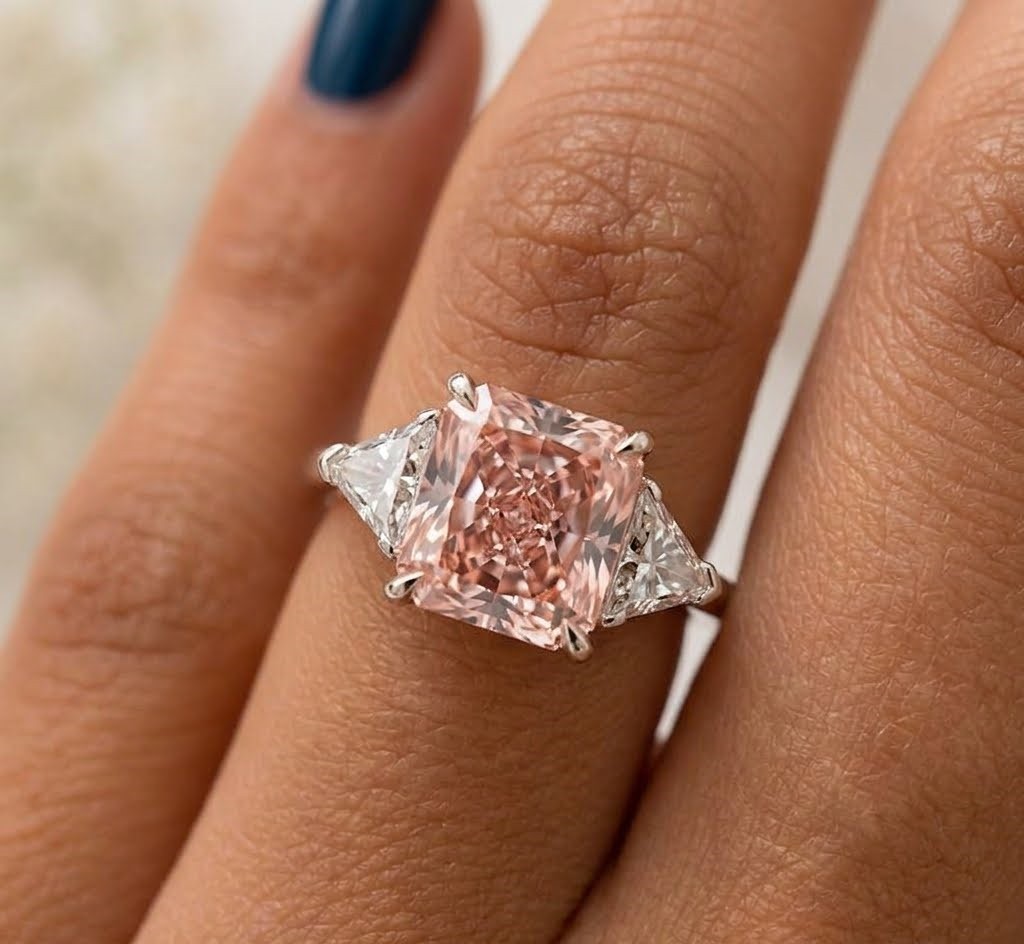 4.80 Ct Princess Cut Fancy Vivid Pink 18k White Gold IGI Lab Grown Diamond Ring