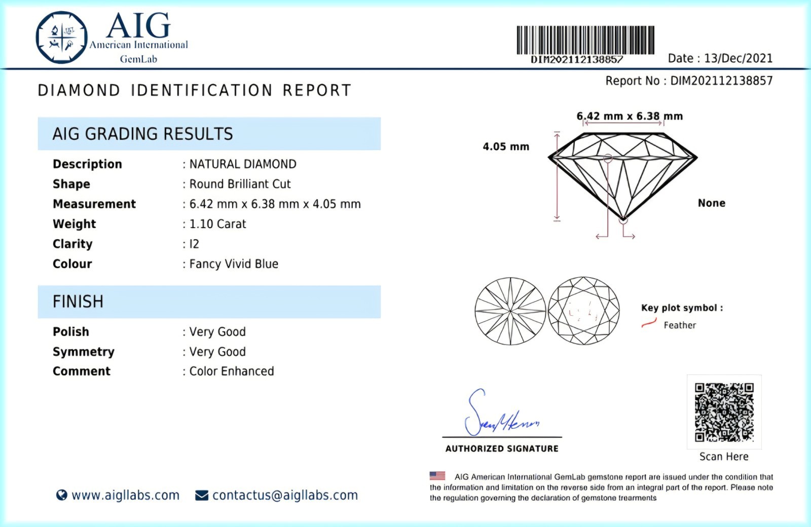 1.10ct Fancy Vivid BLUE DIAMOND Color Clarity I2 Top Spectacular Galaxy Pattern