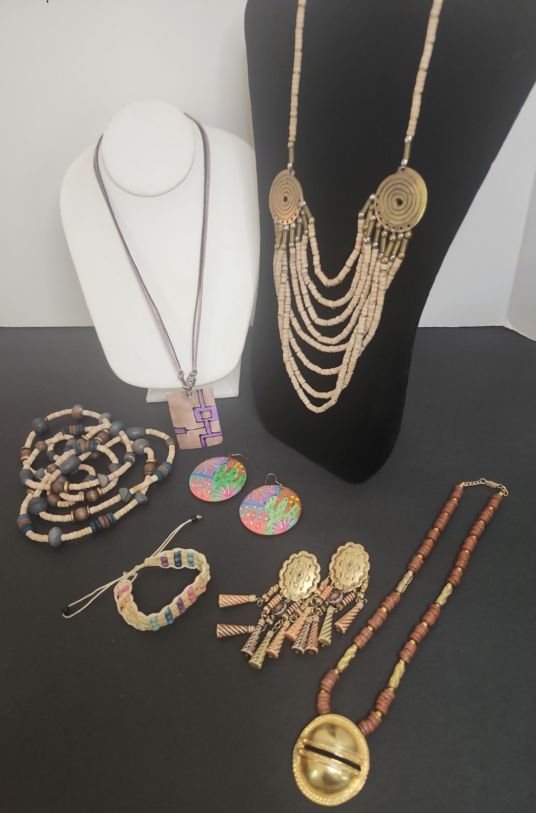 Pastel Wood Jewelry Sets Necklace Bracelet Earrings Mixed Lot of 7 Pieces