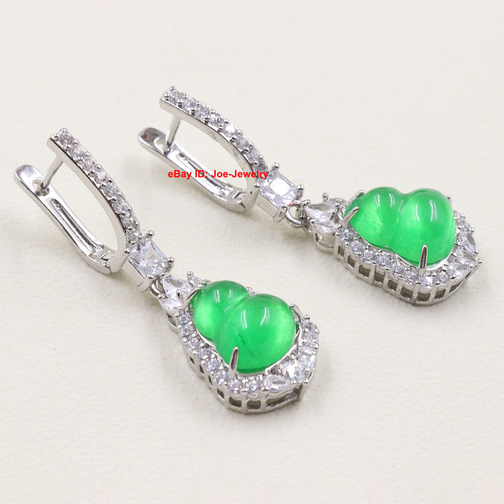 Gold Plated Alloy Green Chalcedony Gourd Charm Dangle Earrings 45mm H